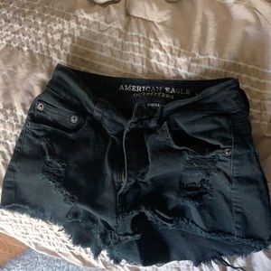 Black distressed jean shorts